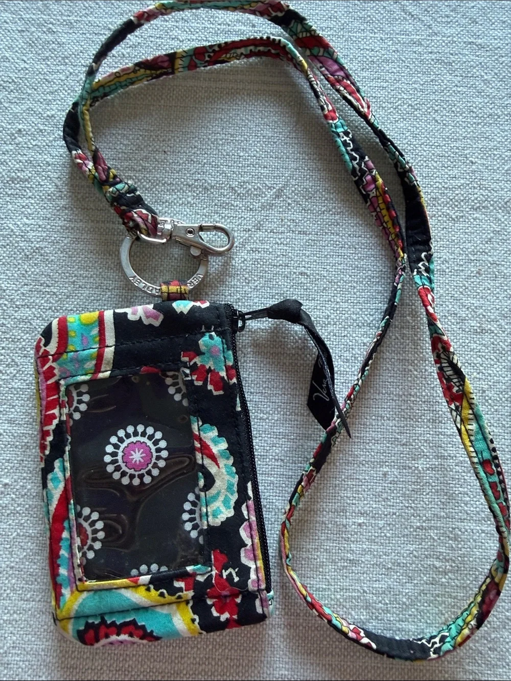 Vera Bradley Black Floral Pattern Quilted Lanyard ID Holder